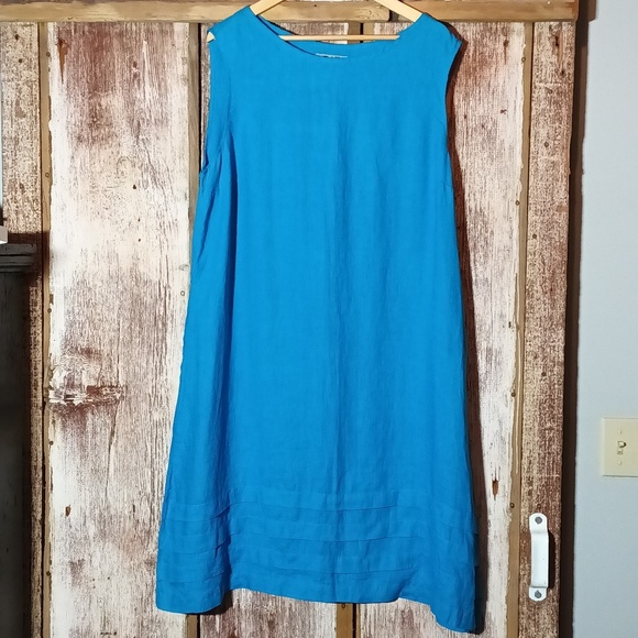 Flax by Jeanne Englehart sleeveless high neck pockets decorative pin tucks  L - Picture 8 of 9